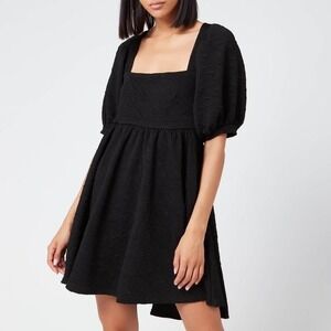 Free People Violet Mini Dress Women's‎ Size XS Black Bow Textured Babydoll Mini